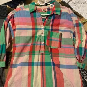 Plaid button down 3/4 sleeve